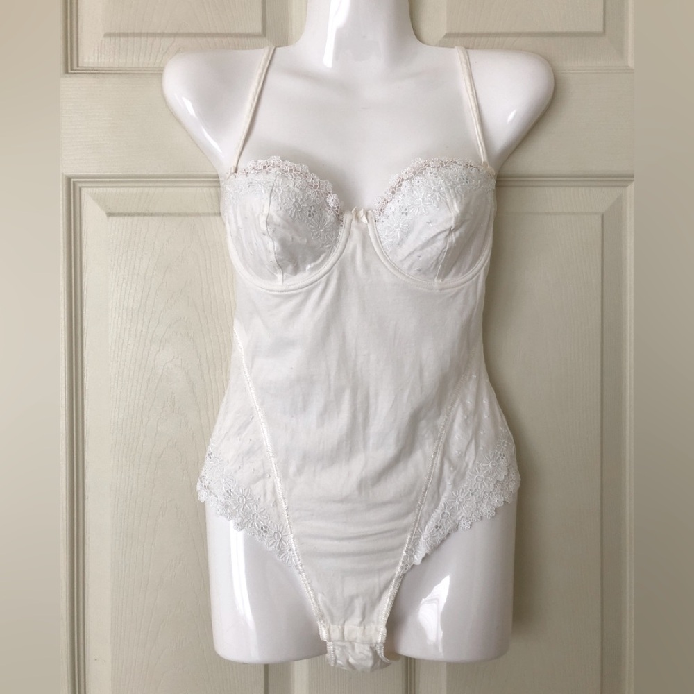 NWOT Variance Lace-Trimmed Underwire Bra Top Stretch Cotton Bodysuit Size 34B